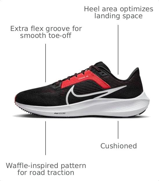 Image of Nike Men's Air Zoom Pegasus Sneaker, Black White Red, 10.5 US