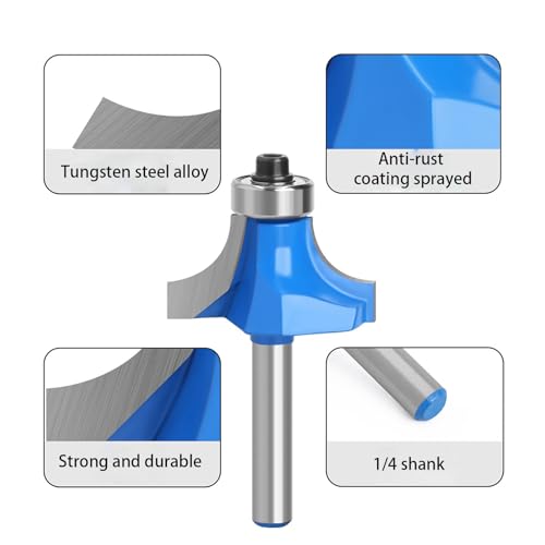 7Pcs Roundover Router Bit 1/4 Shank,Radius in 1/2",3/8",5/16",1/4",3/16",5/32",1/8",Carbide Tip 2 Flutes Corner Rounding Over Edge Forming Router Bit with Bearing Guide CNC Woodworking Tool by Totowood - Used condition - Image 4