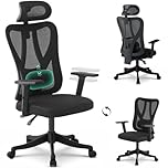 MotionGrey MC3 Ergonomic Office Chair | Reclining Mesh Back with Adjustable Lumbar Support, Detachable Headrest for Low-Back Option, 2D Armrests, Computer Chair for Adults | Home Office & Gaming–Black
