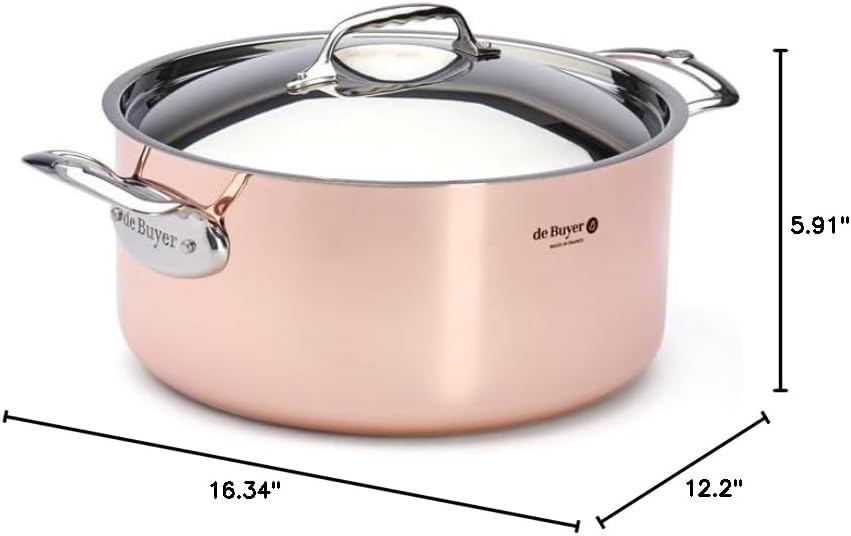 DE BUYER 6442.28 Cast Iron Saucepan with Lid/Handles Copper/Stainless Steel Diameter 28 cm