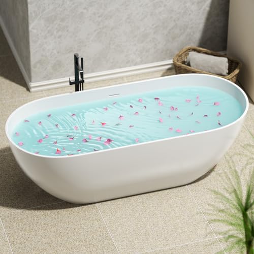EZONTEQ 59" Stone Resin Freestanding Bathtub, Oval Solid Surface Bathroom