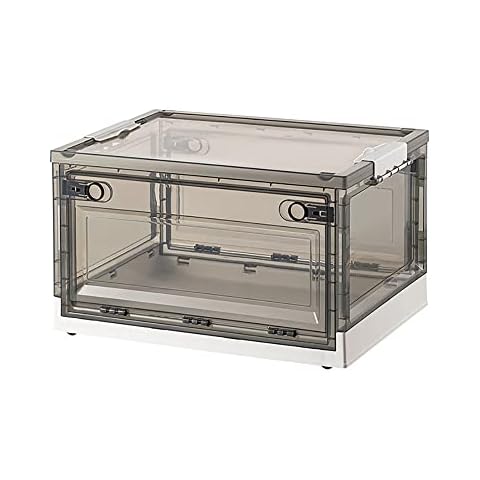 HOTRCR Large Plastic Storage Boxes with Lid Foldable Underbed Storage Boxes Wardrobe Storage Organiser Great for Bedroom, Office, Kitchen and Camping, White01-Medium-40L Cover