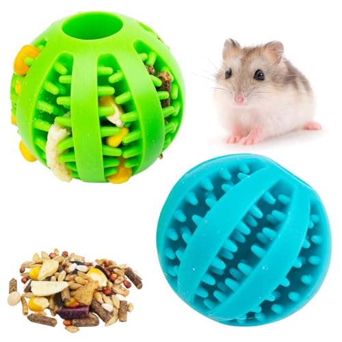 Hamster Foraging Ball Toy Puzzle, 2 PCS Hamster Treat Ball for Teething, Small Animals Slow Feeder, Food Hide Treat Dispensing Snuffle Game Interactive Toy for Guinea Pig, Rat