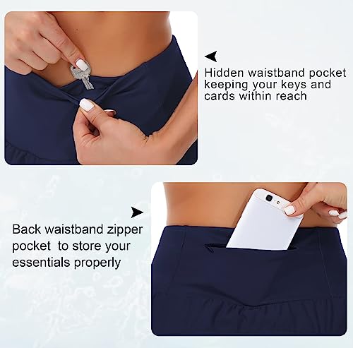Image of THE GYM PEOPLE Womens High Waisted Running Shorts Quick Dry Athletic Workout Shorts with Mesh Liner Zipper Pockets
