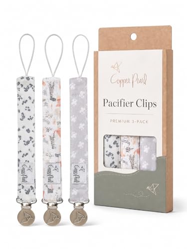 Image of Copper Pearl 3-Pack Pacifier Holders: Premium Knit Binky Clips for Baby Girls and Boys - Stylish Stainless Steel Design for Secure No-Drop Attachment - Rufus