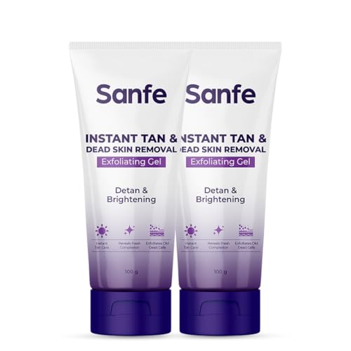 Image of Sanfe Instant Tan & Dead Skin Removal Exfoliating Gel | AHA Exfoliating Gel | Removes Tan, Dead Skin & Impurities | Brightening & Smooth | Suitable for All Skin Types | 100g | Pack of 2