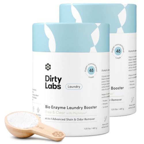 Dirty Labs | Scent Free | Bio Enzyme Laundry Booster | 2-Pack = 96 Loads | Hyper Concentrated | High Efficiency & Standard Machine Washer | Nontoxic Biodegradable | Stain & Odor Removal Booster
