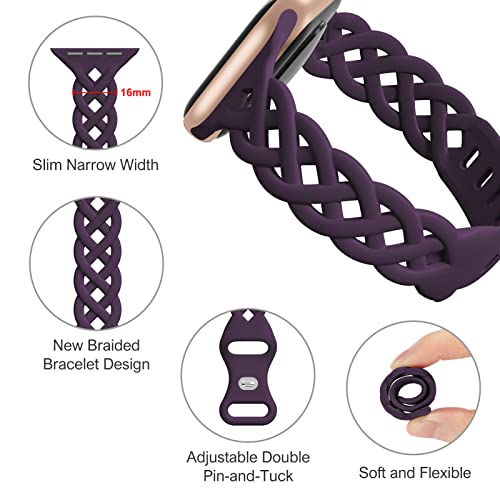 Image of Slim Silicone Bands Compatible with Apple Watch Band 40mm 38mm 41mm 44mm 45mm 46mm 49mm 42mm Women Floral Breathable Braided Lace Thin Sport Strap Replacement Wristbands iWatch SE Series 11 10 9 8 7 6 5 4 3 ultra 2