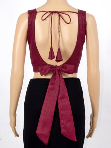 Chandrakala Sleeveless Blouses for Women Sarees,V Neck Backless Readymade Crop top Choli(B218-P)3