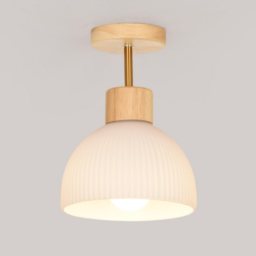 Nordic Wood Ceiling Light, Półpłaska Sufitowa, Drewniana Sufitowa Do Korytarza, Japońska Szklana Sufitowa, Mała Sufitowa Do Przedpokoju/Kolor Drewna