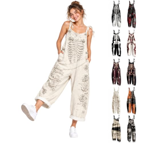 Qaezyco Women Halloween Costumes,Halloween Overalls For Women Skeleton Graphic Loose Fit Romper Pants 2026 Fall Winter Casual Work Walk Jumpsuit(09_White,Medium) - image 1