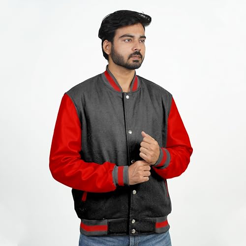 Image of Men's Fashion Varsity Jacket Causal Slim Fit Wool Letterman Baseball Bomber Jackets