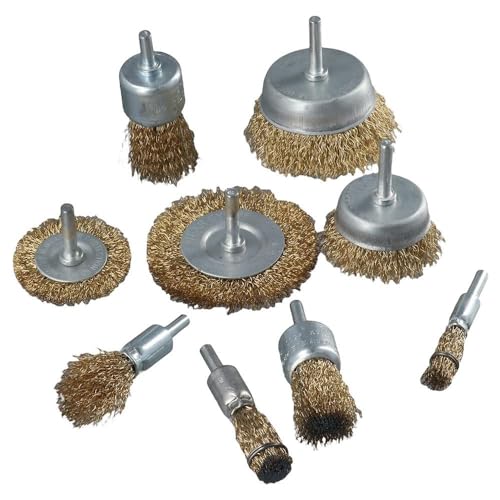 Image of 9Pcs Wire Brush Wheel Cup Brush Set,Wire Wheel Brush Set with 1 /4-Inch Shank,Coated Wire Drill Brush Set for Iron Rust Removal, Corrosion and Scrub Surfaces