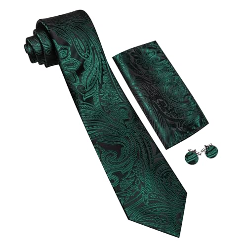 Image of Barry.Wang Men Tie Set Paisley Silk Necktie Pocket Square Cufflinks Formal Wedding Business Party