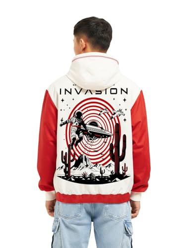 Image of crazymonk Invasion Oversized Hoodie - Red & Off White