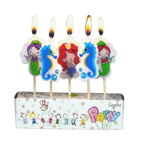 Image of WP WANNA PARTY Wax Mermaid Unscented Candles for Underwater Theme Birthday Party and Cake Decoration-Pack of 5, Multicolor