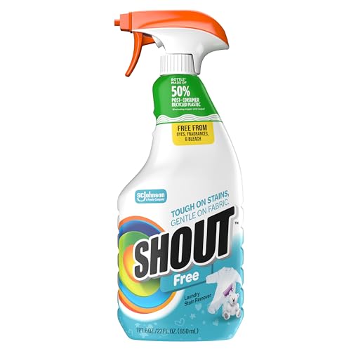 Shout Free Laundry Stain Remover Spray, Active Enzyme Formula is Fragrance, Bleach, and Dye Free, Removes Everyday Stains including Baby Stains - 22oz Spray