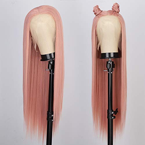Pink Wig Synthetic Lace Front Wigs for Women Long Straight Peach Pink Wig Heat Resistant Glueless Lace Wig Middle Part Mixed Color Cosplay Wig 30 Inch Pink Wig Synthetic Lace Front Wigs for Women Long Straight Peach Pink Wig Heat Resistant Glueless Lace Wig Middle Part Mixed Color Cosplay Wig 30 Inch