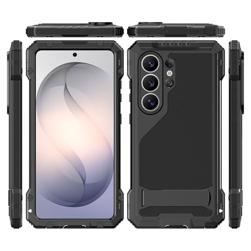 Coque Samsung S26 Ultra antichoc en métal noir avec support de visionnage