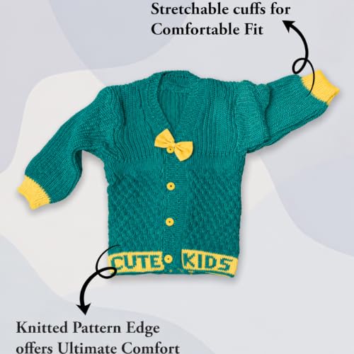 Image of Baby Unisex New Born Baby Boys Girls Soft Comfortable Trendy Woolen Round Neck Stripe Sweater Set with Payjami, Cap and Pair of Booties for Toddlers
