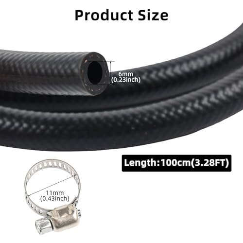 1 Meter Benzinschlauch 6 mm Innendurchmesser Dieselleitung 1/4\ Kraftstoffschlauch 6mm mit 5 Stücke Schlauchschellen Kraftstoffleitung für Rasenmäher, Auto, Traktor, Kleine Motoren, motorrad