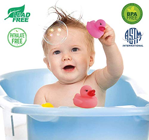 36 Pcs Pink Classic Rubber Duck Bath Toys - No Holes Floating Duckies For Girls Baby Shower, Party Favors, Kids Gifts #TOP3