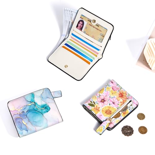 Image of Toughergun Crystal Marble RFID Small Wallet Women, Slim Thin Vegan Leather Bifold Wallet with Zipper Coin Pocket & ID Window, Cute Mini Travel Credit Card Holder Gift for Women Ladies Teen Girls