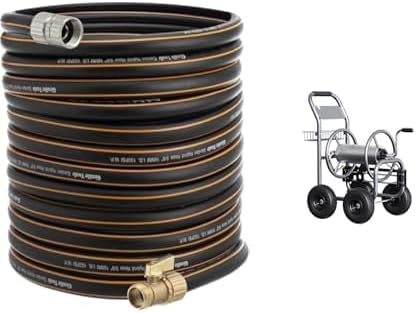 Giraffe Tools Garden Hose Cart with Wheels 250-Feet of 5/8" Hose Capacity and Hybrid Garden Hose 5/8" x 75ft,Male and Female Fittings with Shut off Valve