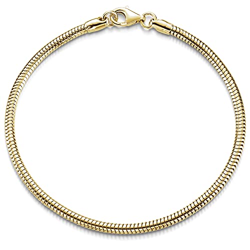 Bracelet femme argent doré MATERIA chaîne serpent 3mm bijou argent 925 plaqué or maille ronde