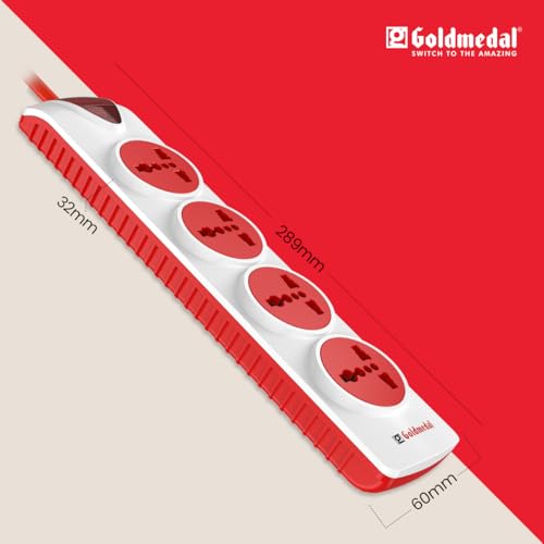 Image of Goldmedal 240 Volts Plugged-in 4x1 Extension Board | 4 Outlet Universal Sockets | Master Switch with Indicator | 5 Meter Heavy Duty Extension Cable | Multi Plug Socket for Home & Office