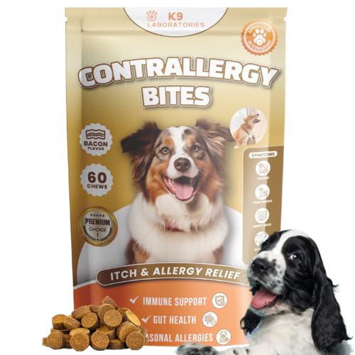 K9 Laboratories Contrallergy Bites | Anti-Allergie-Bites für Hunde | Gegen Kratzen, Lecken & Hotspots | Mit Colostrum, Quercetin, Omega-3 & Probiotika | Natürliches Nahrungsergänzungsmittel