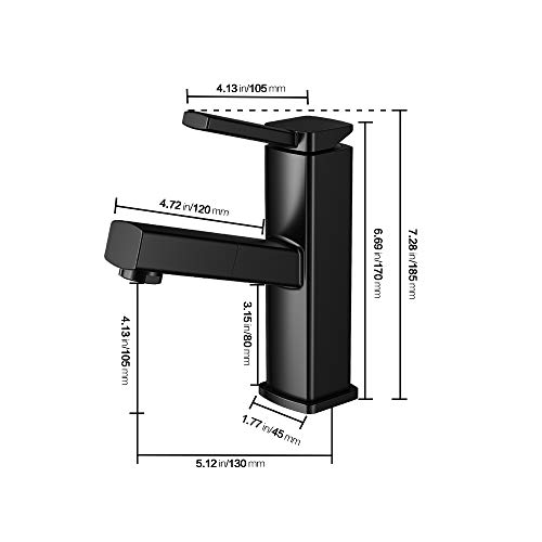 Kaiying Bathroom Sink Faucet With Pull Out Sprayer, Single Handle Basin Mixer Tap For Hot And Cold Water, Lavatory Pull Down Vessel Sink Faucet With Rotating Spout(Regular, Black) #TOP5