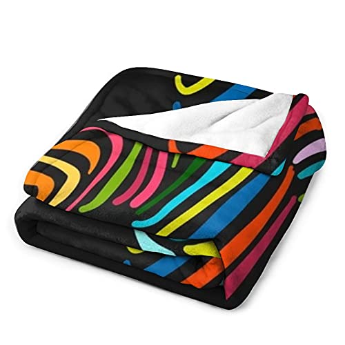 Sofa Bed Blanket Comfortable Polyester Blanket Colored Zebra On Black Background Throw Blanket Comfort Super Soft Print Throw Blanket For Adults Kids Gift Office,60"×80" #TOP2