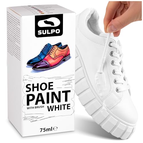 SULPO Tinte para zapatos, color blanco, 75 ml, ideal para el cuidado de cuero granulado, cuidado eficaz para zapatos, bolsos y accesorios