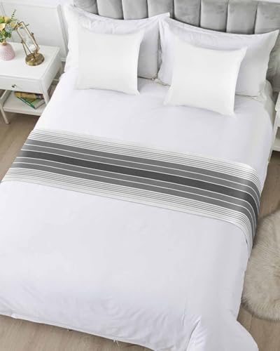 Queen Bed Runner Gradient Black Grey Stripe Bedding Runner Scarves Decorative Bed Scarf, Modern Abstract Geometric Soft Bed Runners for Bedroom Hotel Wedding 94x20IN