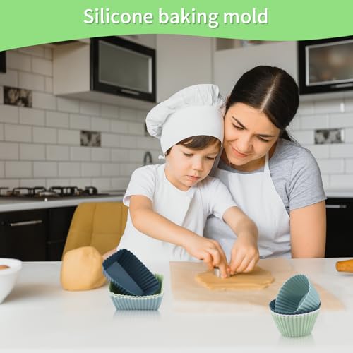 Silikonowe foremki do muffinek, nie zawierają BPA, silikonowe, wielokrotnego użytku, prostokątne/okrągłe, 12 sztuk