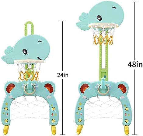 Basketball Hoop Set for Kids ,Kids Basketball Stand Sports Activity Center Adjustable Toddler Basketball Hoop Easy Score Football/Ring Toss,Gift for Toddlers Kids,indoor and outdoor(Blue)
