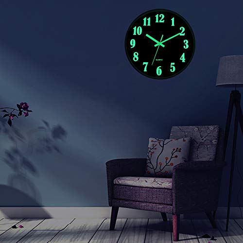 Jofomp Modern Night Light Wall Clock, 12" Silent Non-Ticking Quartz Wall Clocks, Large Luminous Function Numbers And Hands, Battery Operated Wall Clock For Office, Kitchen, Living Room（Blue） #TOP3