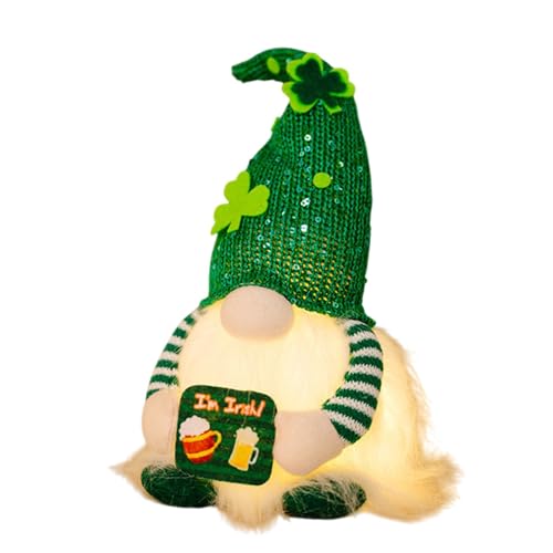 St Patricks Day Gnome, Shamrock Gnome Decoration, LED Lighted Gnome, Sequin Hat Faceless Doll, Saint Paddy's Day Decor, Scandinavian Tomte Ornament, Irish March Gnome, Table Decor for St Patrick's Day