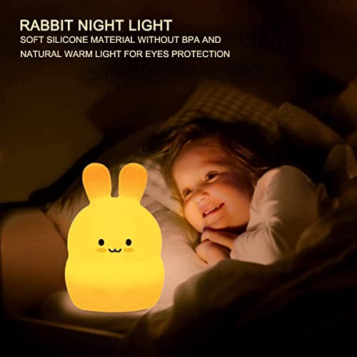 Image of Animal-Shaped Night Light, Rechargeable LED Soft Silicone (BPA Free) Bedside Lamp for Children /Adults, Adjustable Brightness and 9 Colors by Touch Control & Remote Control (Big Rabbit)
