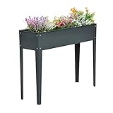 Outsunny Jardinera Elevada Cama de Jardín Elevada Rectangular Mesa de Cultivo para Plantas Verduras y Flores con 3 Orificios de Drenaje 100x30x80 cm Gris