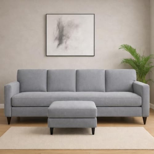 Image of Carlos 5-Seater Sofa Set with Ottoman (Dark Grey Fabric) | Premium Fabric Sofa for Living Room, Hall, Home & Office | Stylish Modern Furniture Set