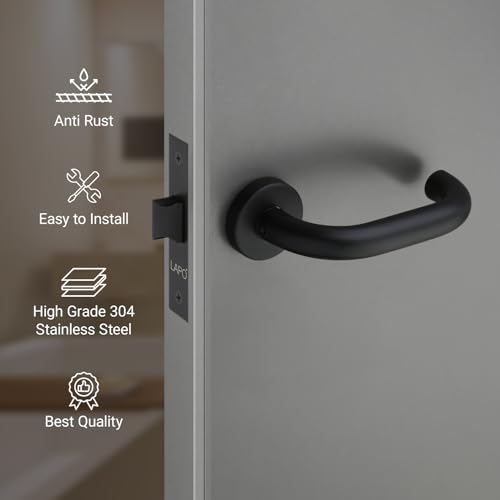 Image of LAPO Bathroom Lock Set | 45x45mm Lock Body | Keyless Operation | Works on 30-50mm Door | Brass Latch | Black Finish | Reversible Fitment | Quick Mounting | 3 Years Warranty | CMH-6T