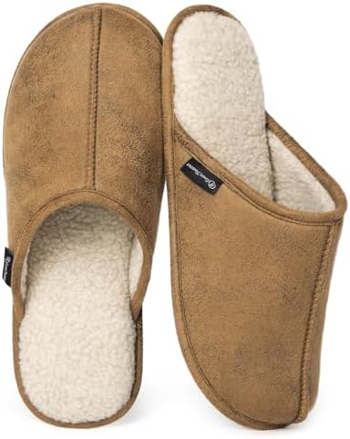 EverFoams Men’s Suede Memory Foam House Indoor Slippers with Sherpa Lining