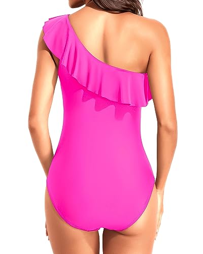 Image of Tempt Me Women One Piece Swimsuits Tummy Control One Shoulder Bathing Suits Ruffle Swimwear
