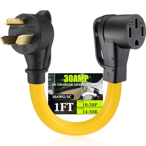 Tellegloww NEMA 10-30P to 14-50R EV Charger Adapter Cord, 30 Amp 3 Prong Male Dryer to 50 Amp 4 Prong Female EV Compatible with Tesla for Level 2 Charging with Handle, STW 10 AWG, 1FT, ETL Listed by Tellegloww - Used condition - US$18.99
