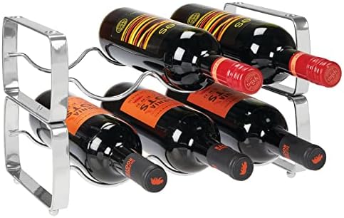 mDesign Set of 2 Wine Rack  Stackable Metal Wine Shelf for up to 3 Bottles  Convenient Shelf for Wine Bottles and More  Chrome