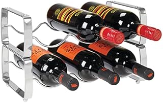 mDesign Set of 2 Wine Rack  Stackable Metal Wine Shelf for up to 3 Bottles  Convenient Shelf for Wine Bottles and More  Chrome