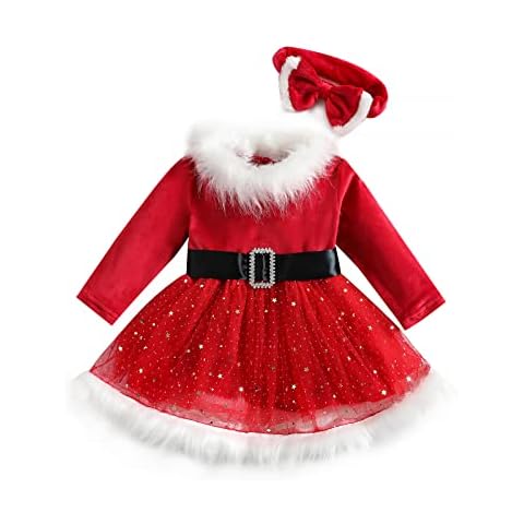 BemeyourBBs Christmas Baby Outfit Baby Girl Christmas Dress Princess Party Dress Christmas Red Dress Tulle Dress Baby Girl Christmas Clothes (A Red,18-24 Months) Cover