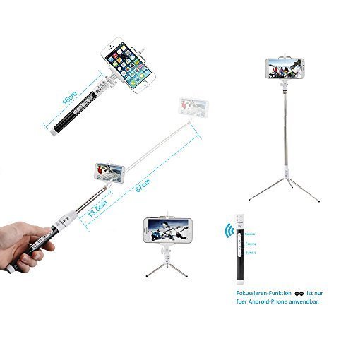 Selfie Stick Bluetooth per Smartphone, con Funzione Treppiedi, Altezza Regolabile - Nero - Italiano